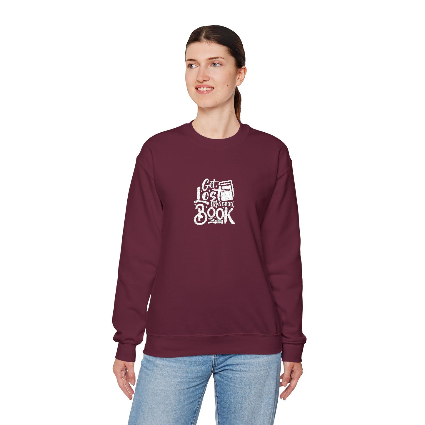 Get Lost In A Book Unisex Heavy Blend™ Crewneck Sweatshirt (Embroidery Decoration)