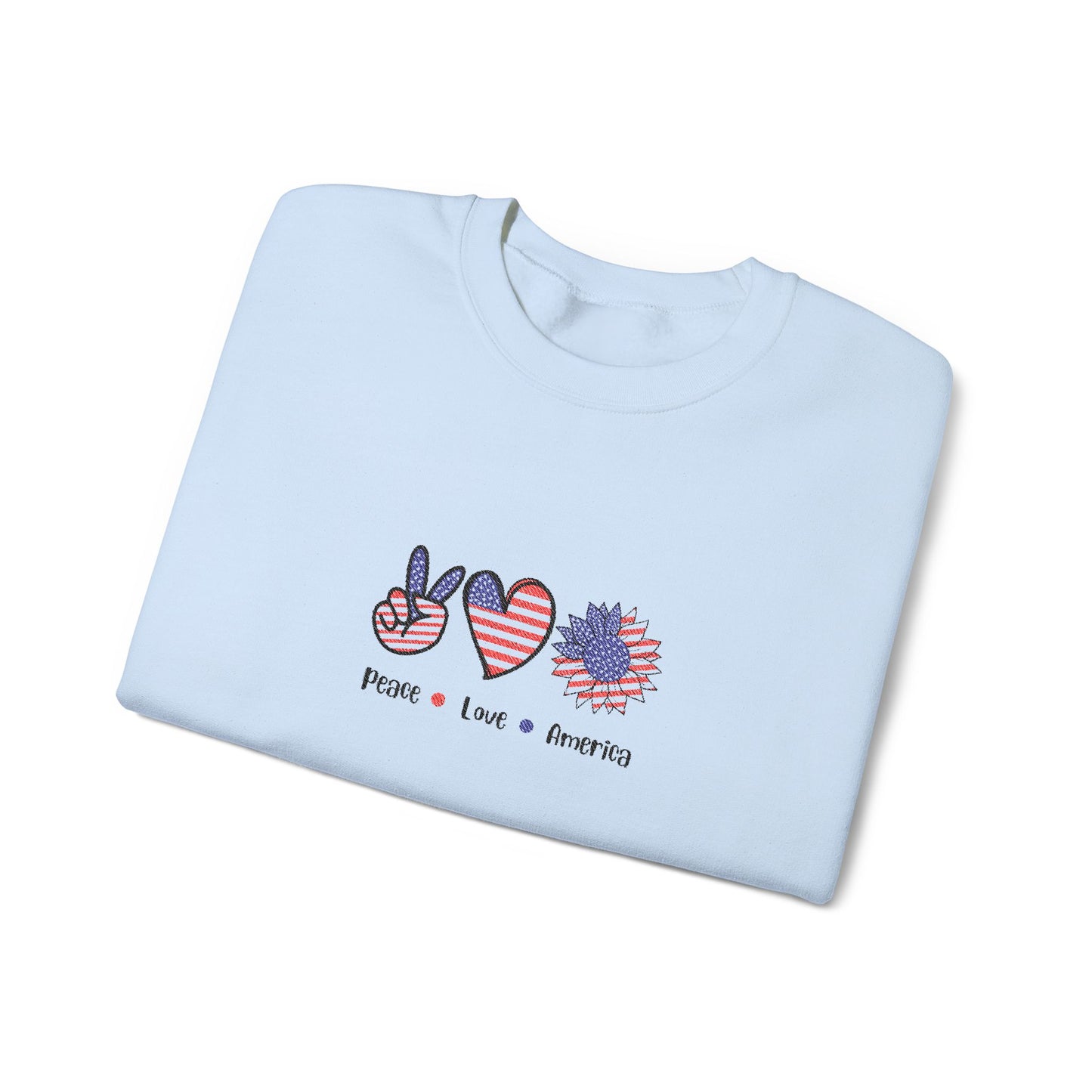 Peace Love America Unisex Heavy Blend™ Crewneck Sweatshirt (Embroidery Decoration)