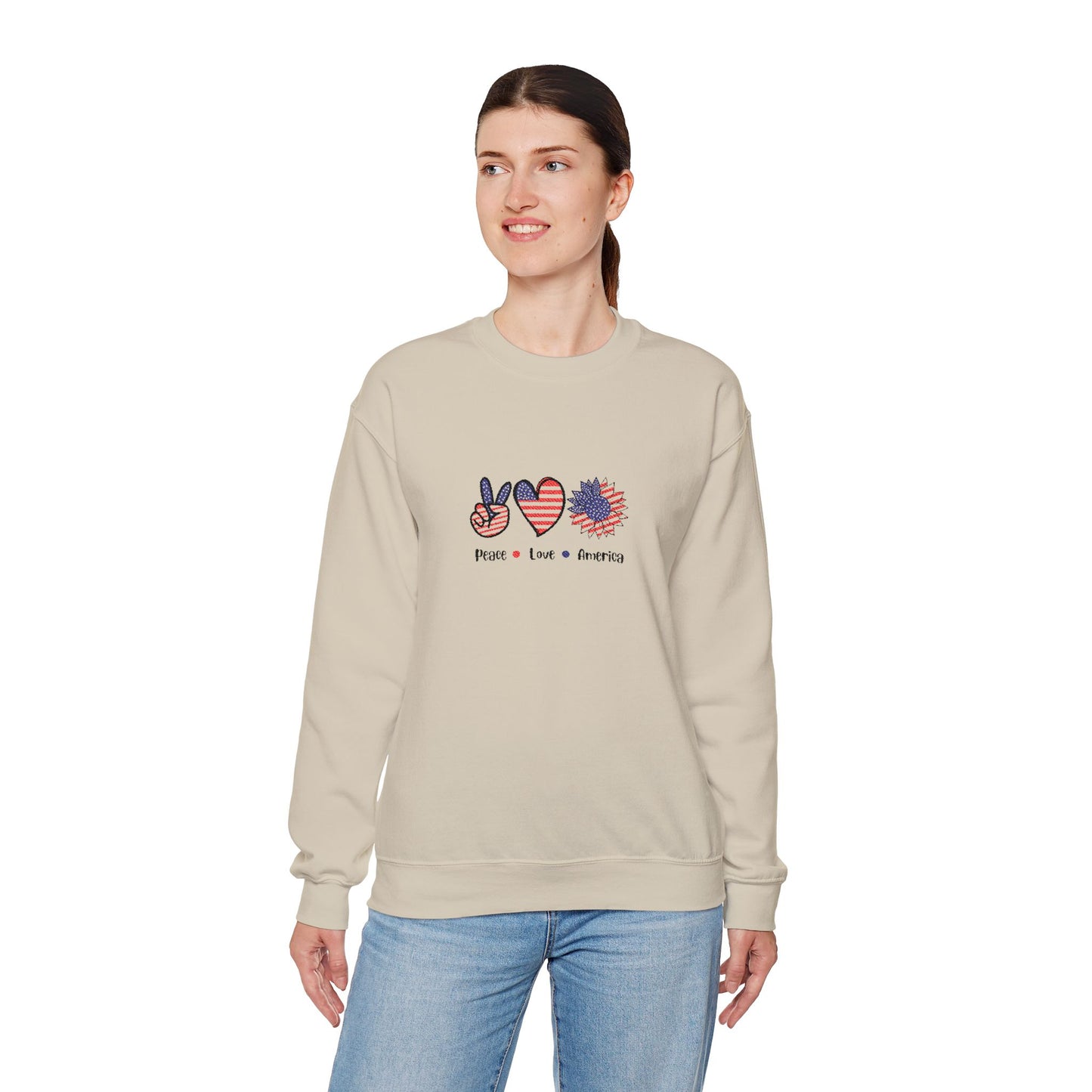 Peace Love America Unisex Heavy Blend™ Crewneck Sweatshirt (Embroidery Decoration)