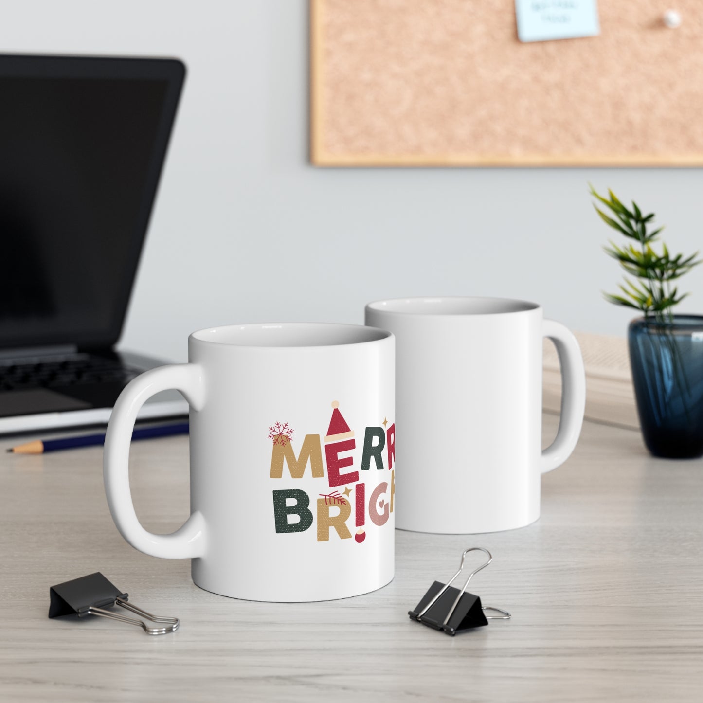 Merry and Bright Christmas Ceramic Coffee Cups, 11oz