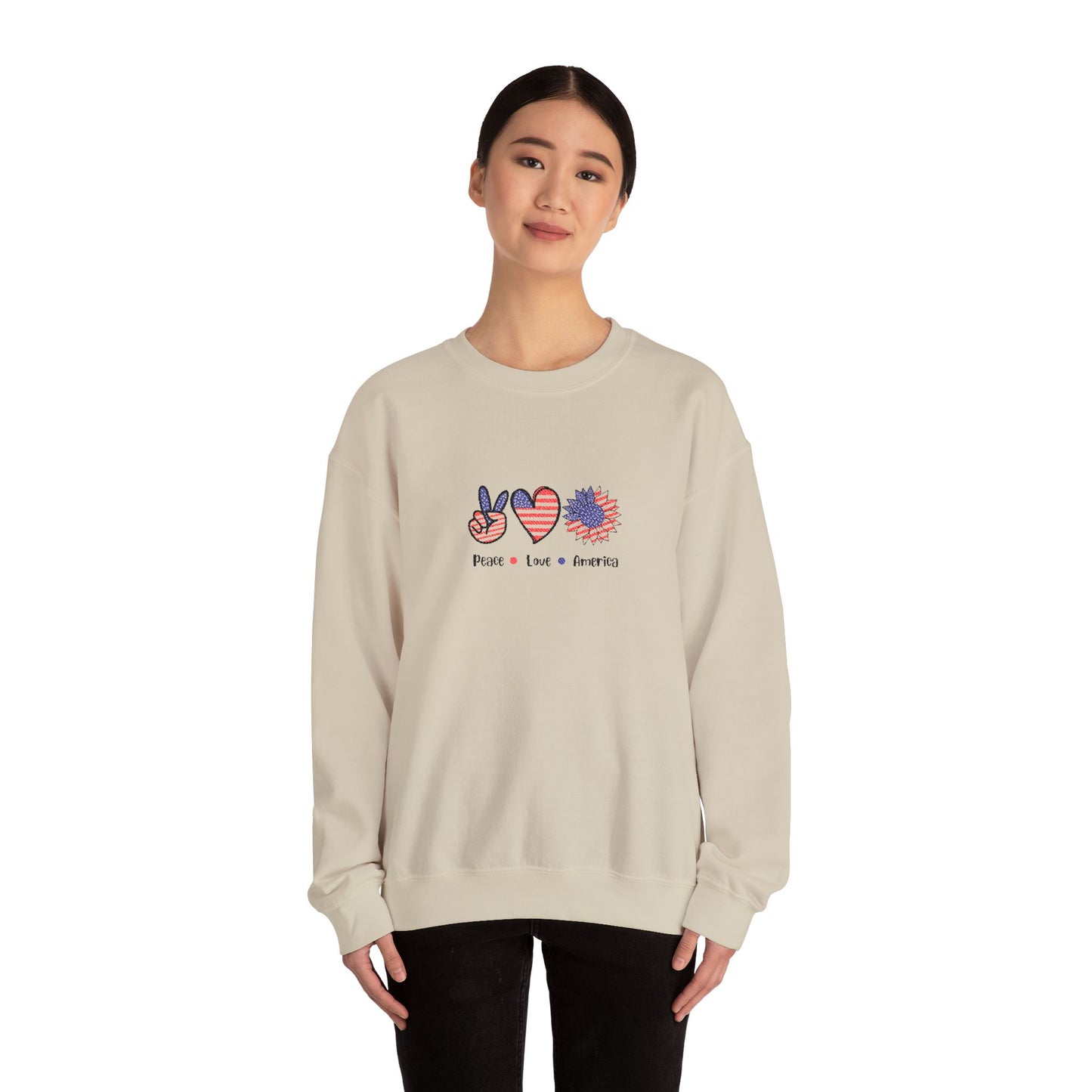 Peace Love America Unisex Heavy Blend™ Crewneck Sweatshirt (Embroidery Decoration)