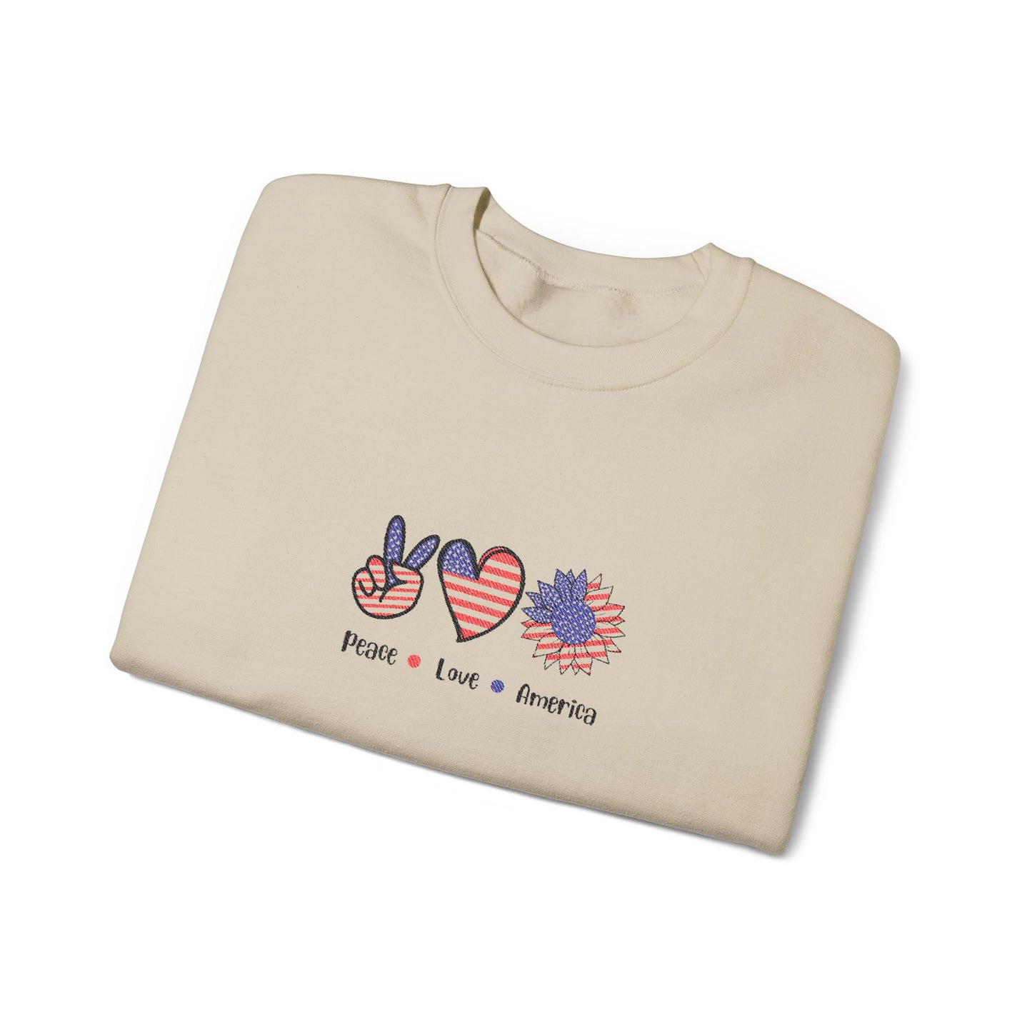 Peace Love America Unisex Heavy Blend™ Crewneck Sweatshirt (Embroidery Decoration)