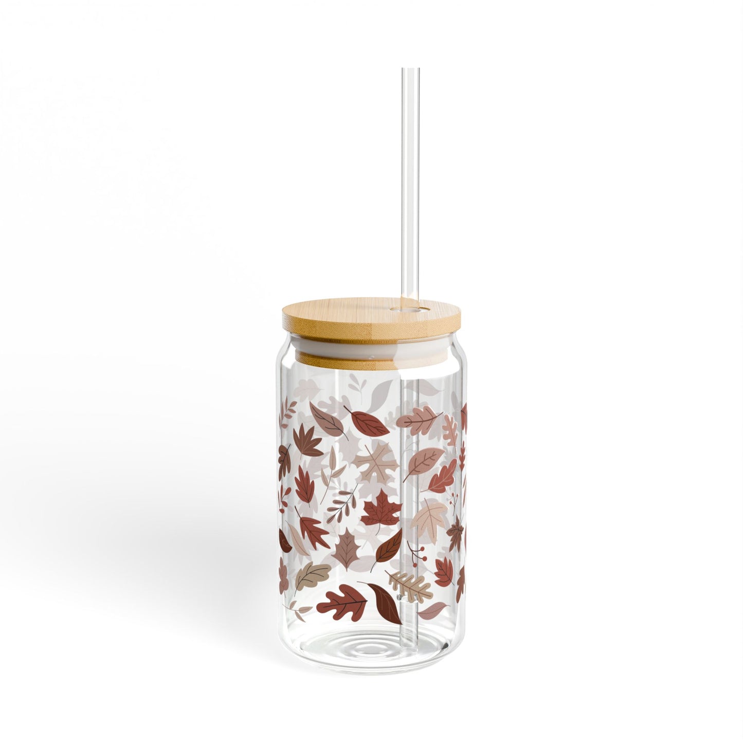 Brown And Pink Fall Leaves Sipper Glass, 16oz