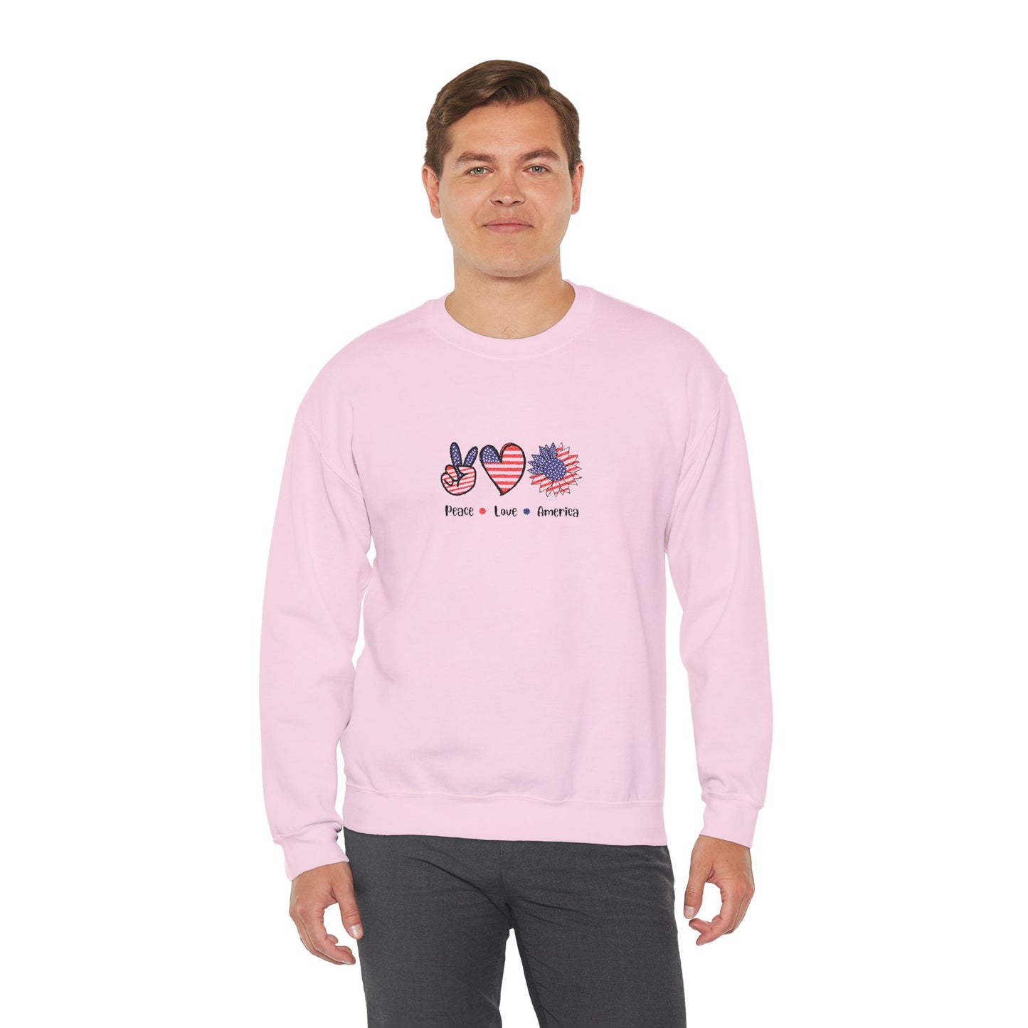 Peace Love America Unisex Heavy Blend™ Crewneck Sweatshirt (Embroidery Decoration)