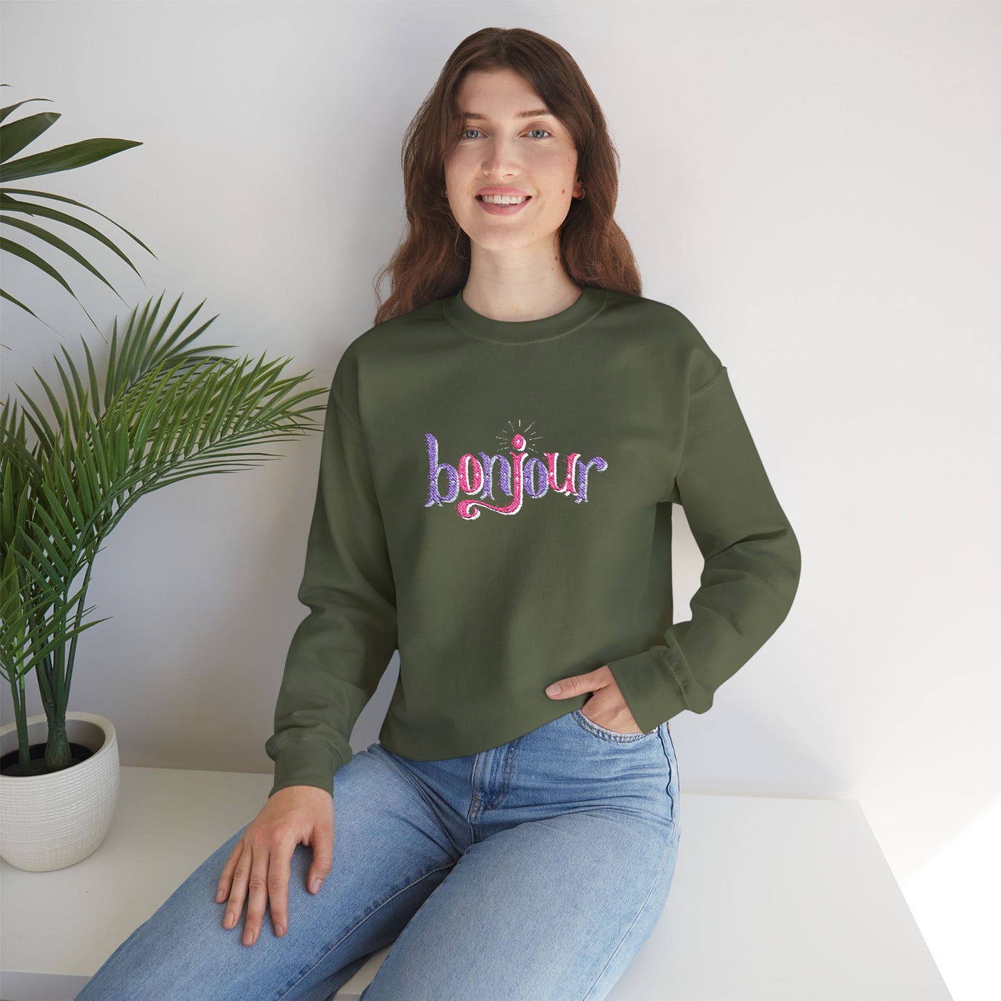Bonjour Unisex Heavy Blend™ Crewneck Sweatshirt (Embroidery Decoration)