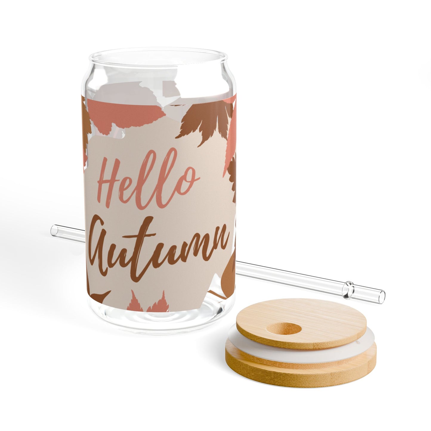 Pink And Brown Autumn Sipper Glass, 16oz