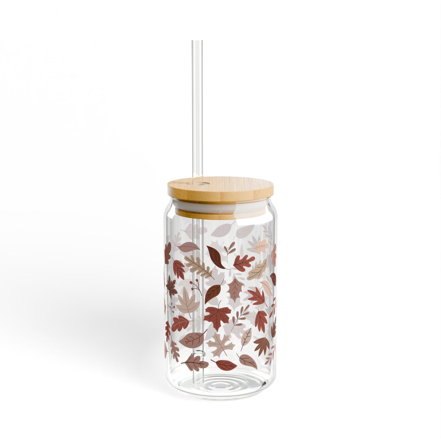 Brown And Pink Fall Leaves Sipper Glass, 16oz