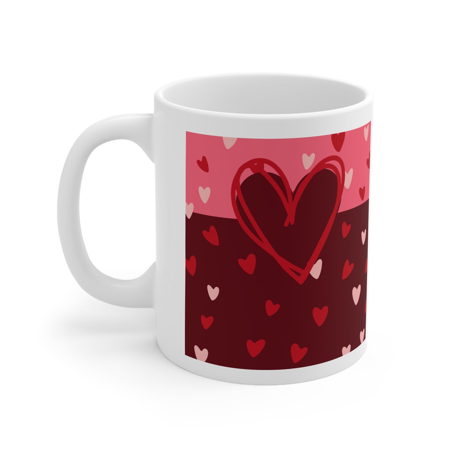 Red and Pink Heart Valentine's Day Theme Ceramic Coffee Mug, 11oz
