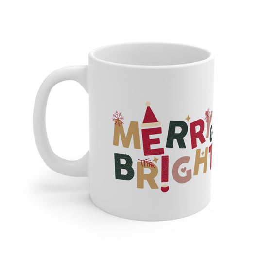 Merry and Bright Christmas Ceramic Coffee Cups, 11oz