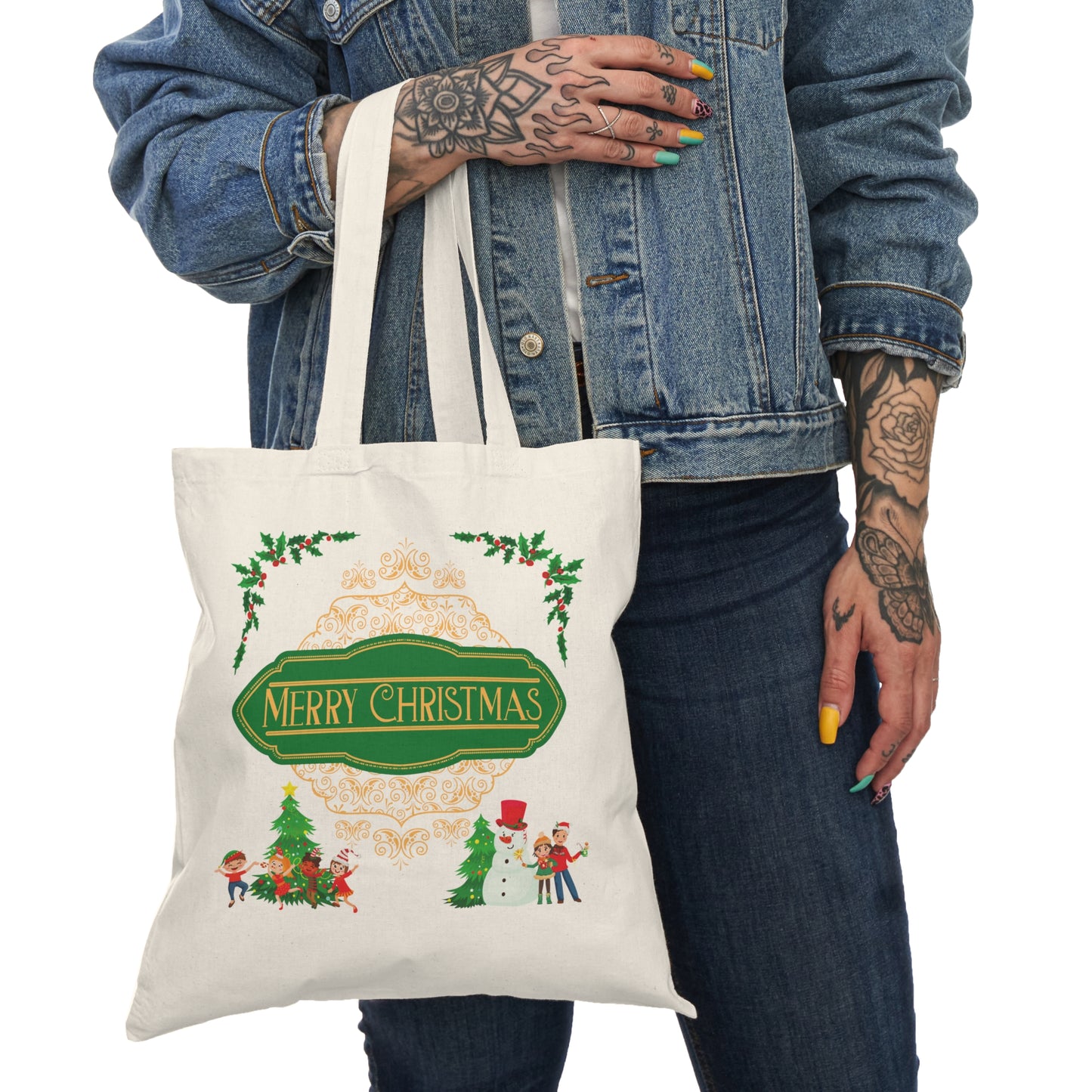 Merry Christmas Natural Tote Bag