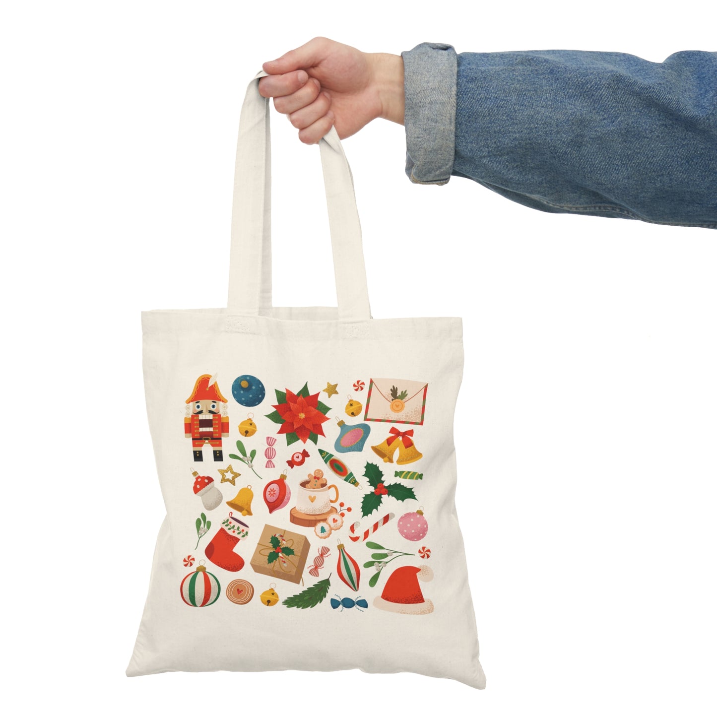 Red, Green and Gold Christmas Natural Tote Bag