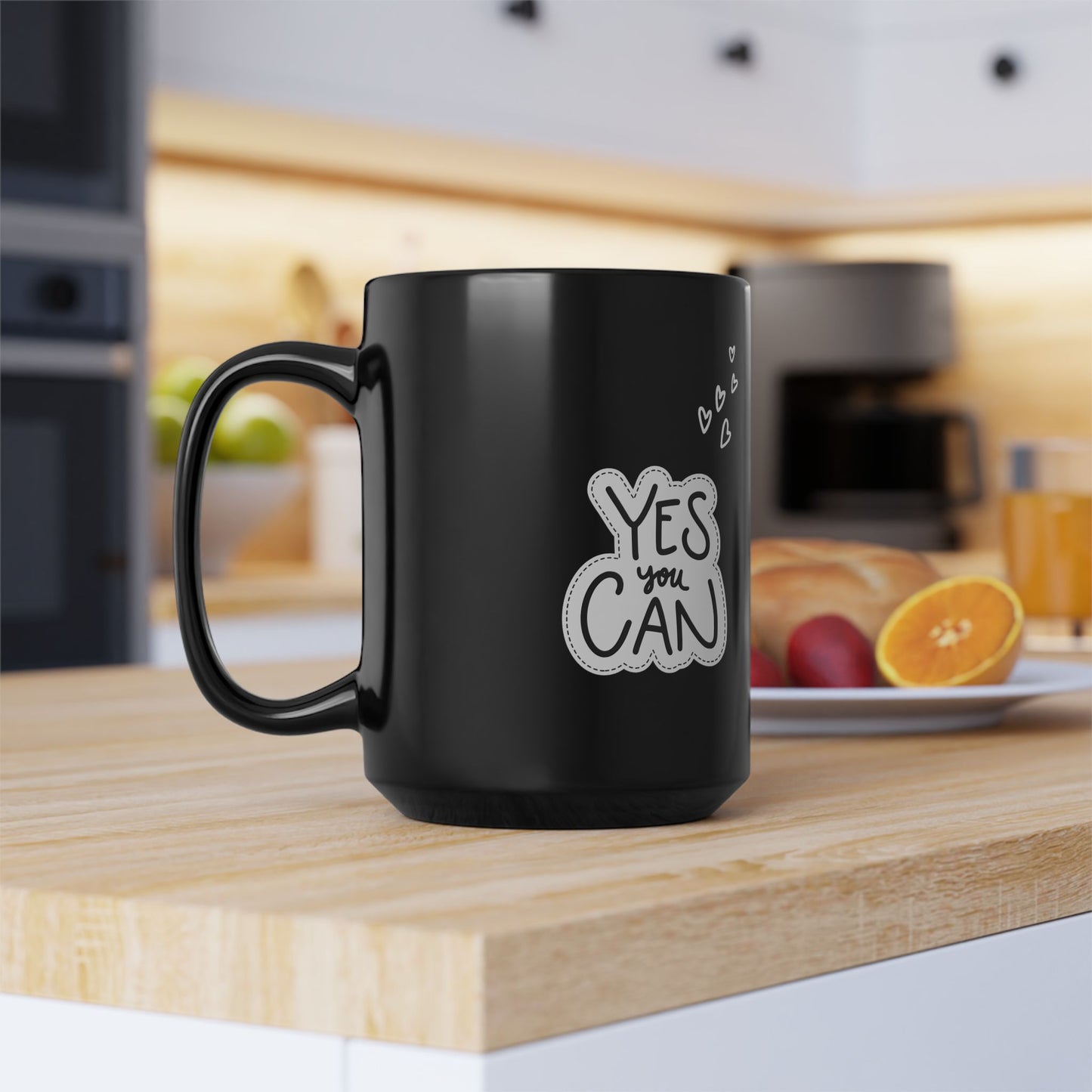 Yes You Can Black Mug, 15oz