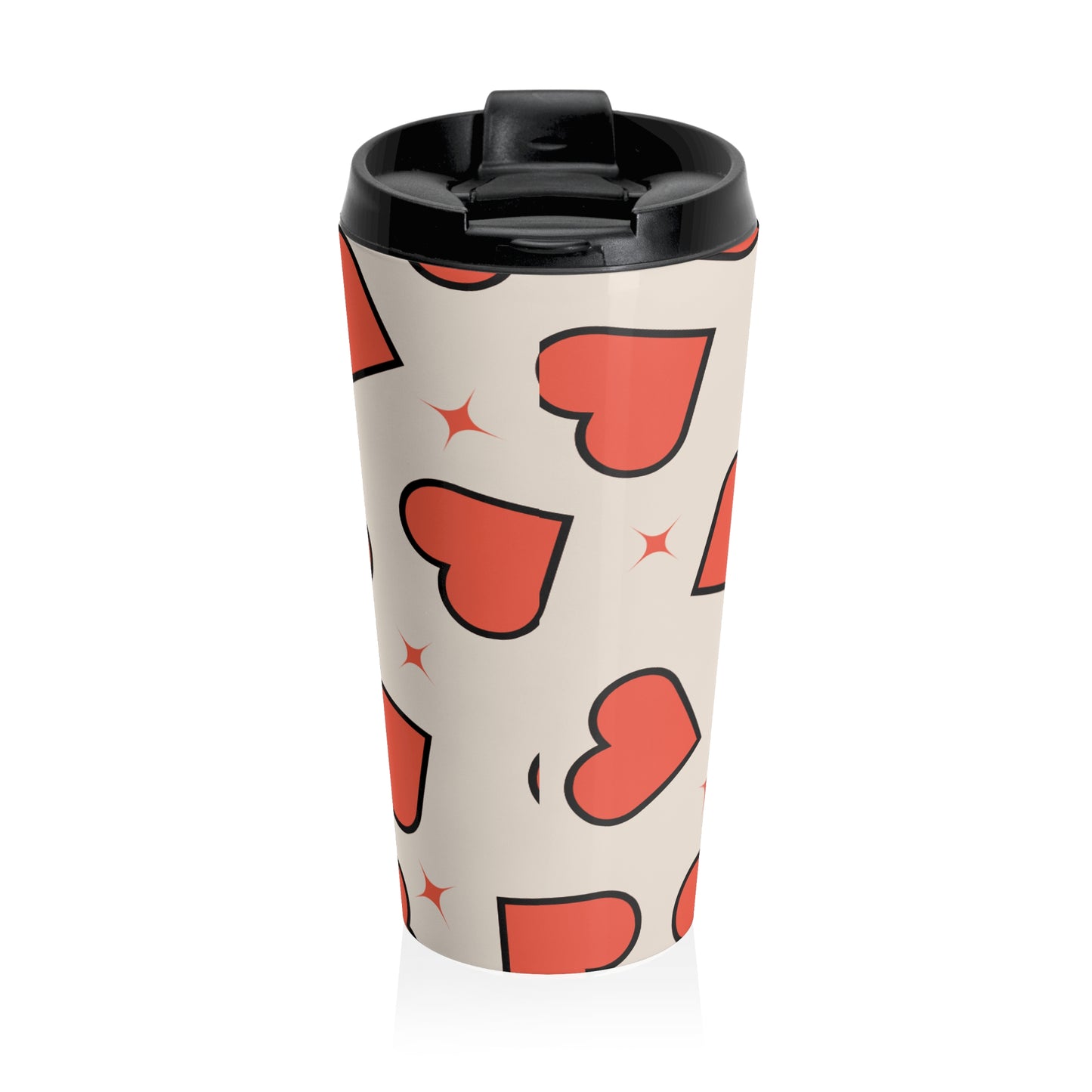 Baige And Red Retro Heart Stainless Steel Travel Mug