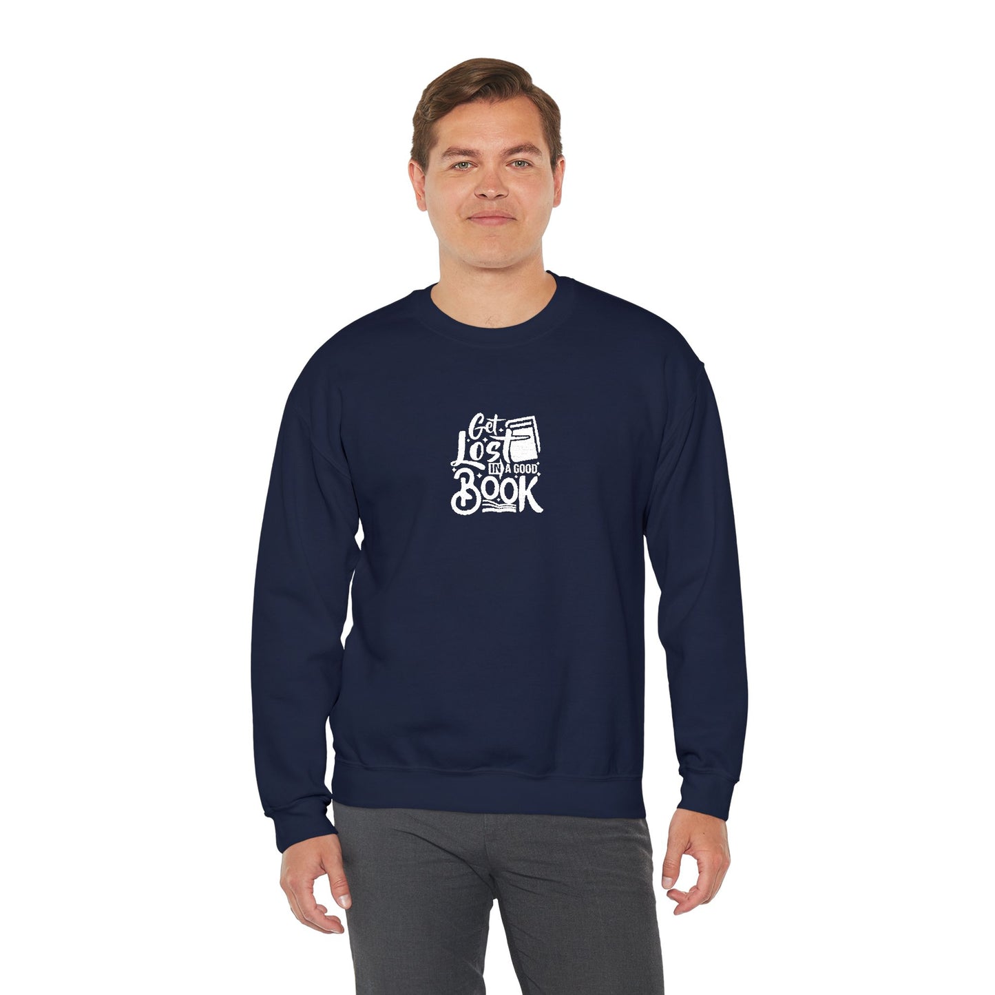 Get Lost In A Book Unisex Heavy Blend™ Crewneck Sweatshirt (Embroidery Decoration)