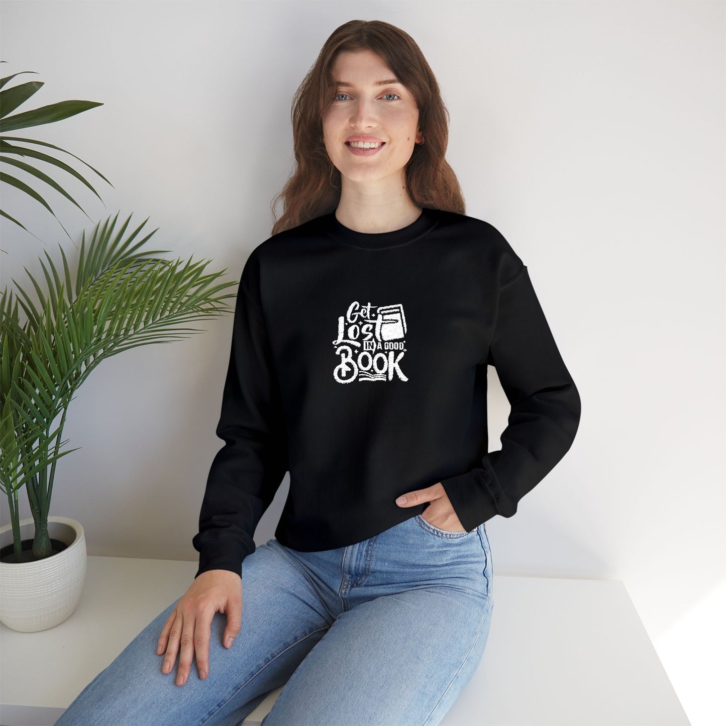 Get Lost In A Book Unisex Heavy Blend™ Crewneck Sweatshirt (Embroidery Decoration)