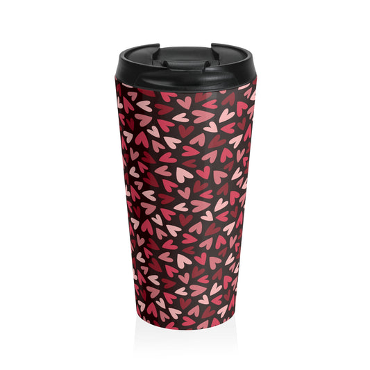 Black And Red Hearts Stainless Steel Travel Mug