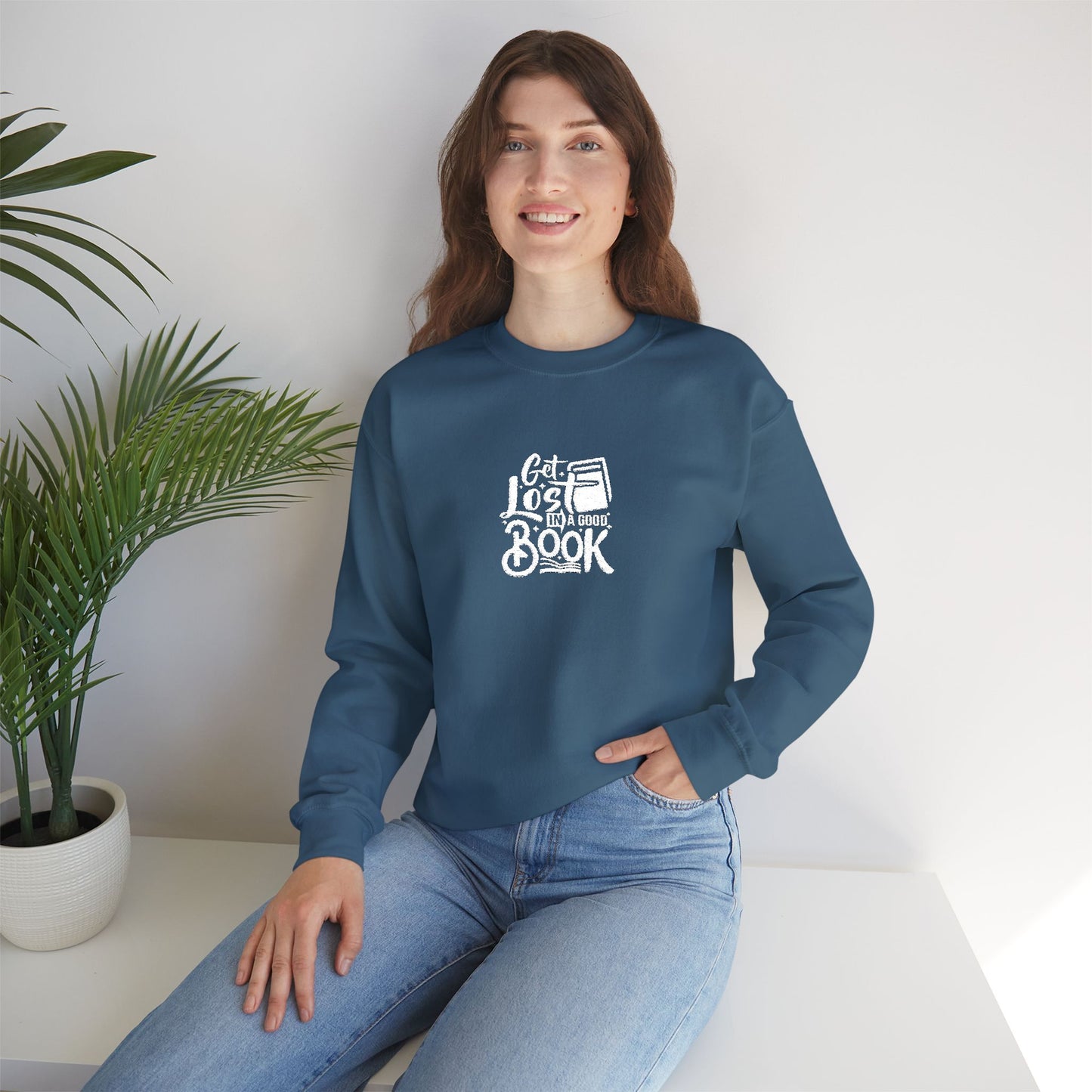 Get Lost In A Book Unisex Heavy Blend™ Crewneck Sweatshirt (Embroidery Decoration)