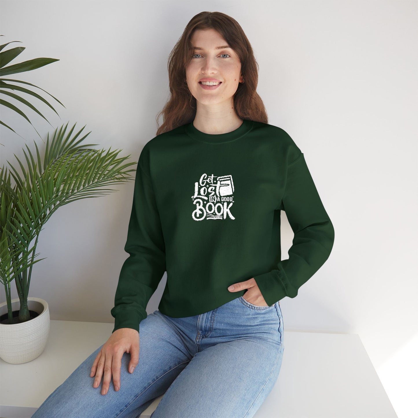 Get Lost In A Book Unisex Heavy Blend™ Crewneck Sweatshirt (Embroidery Decoration)