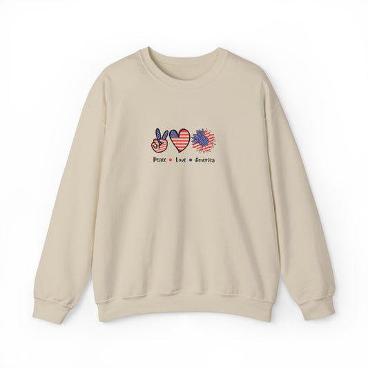 Peace Love America Unisex Heavy Blend™ Crewneck Sweatshirt (Embroidery Decoration)