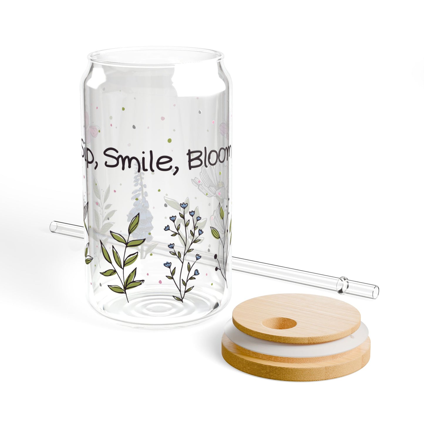 Sip, Smile, Bloom Sipper Glass, 16oz