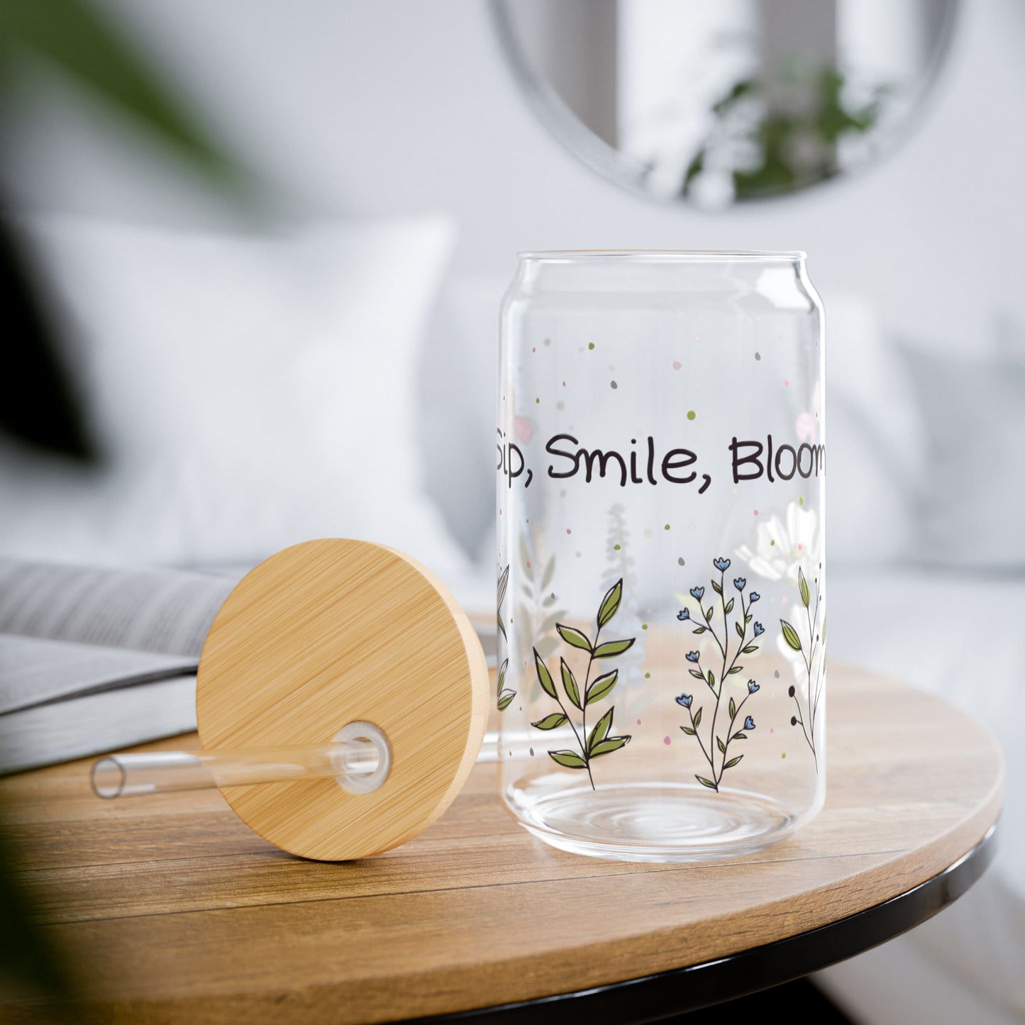 Sip, Smile, Bloom Sipper Glass, 16oz