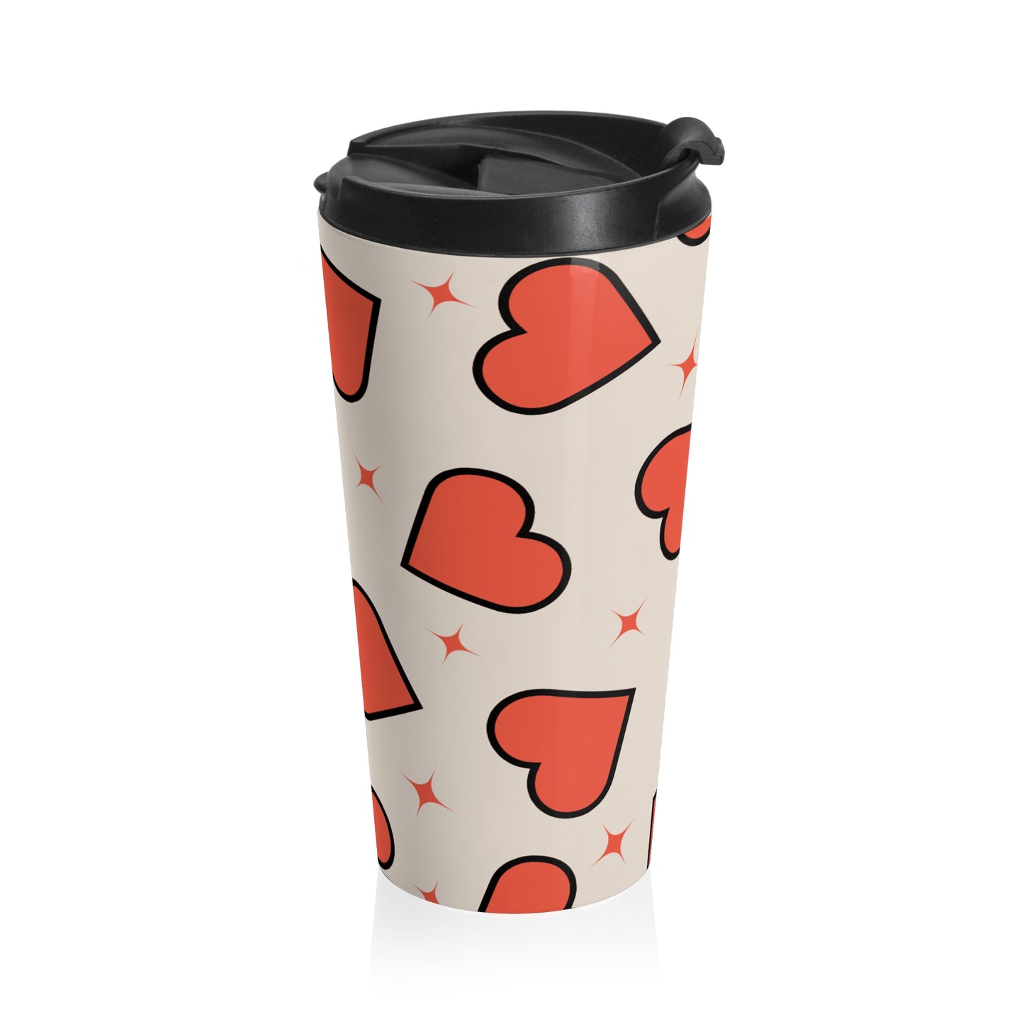 Baige And Red Retro Heart Stainless Steel Travel Mug