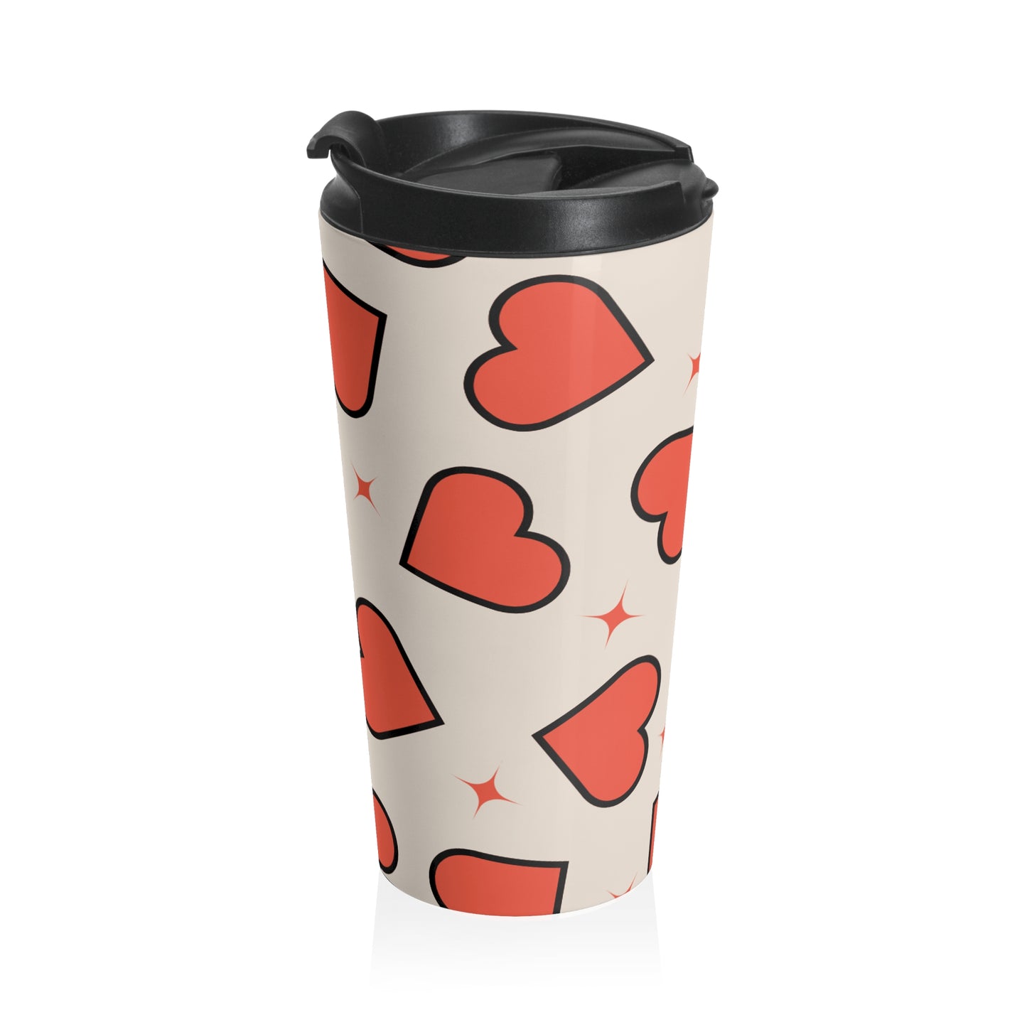 Baige And Red Retro Heart Stainless Steel Travel Mug