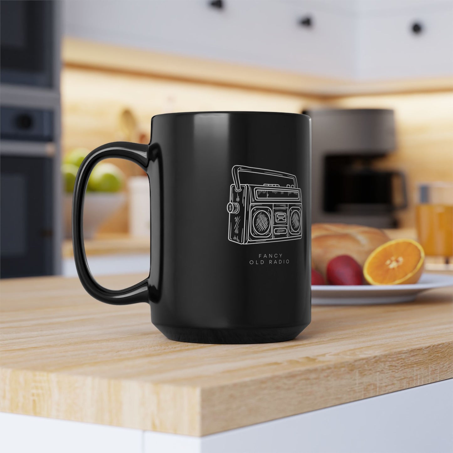 Fancy Old Radio Black Mug, 15oz