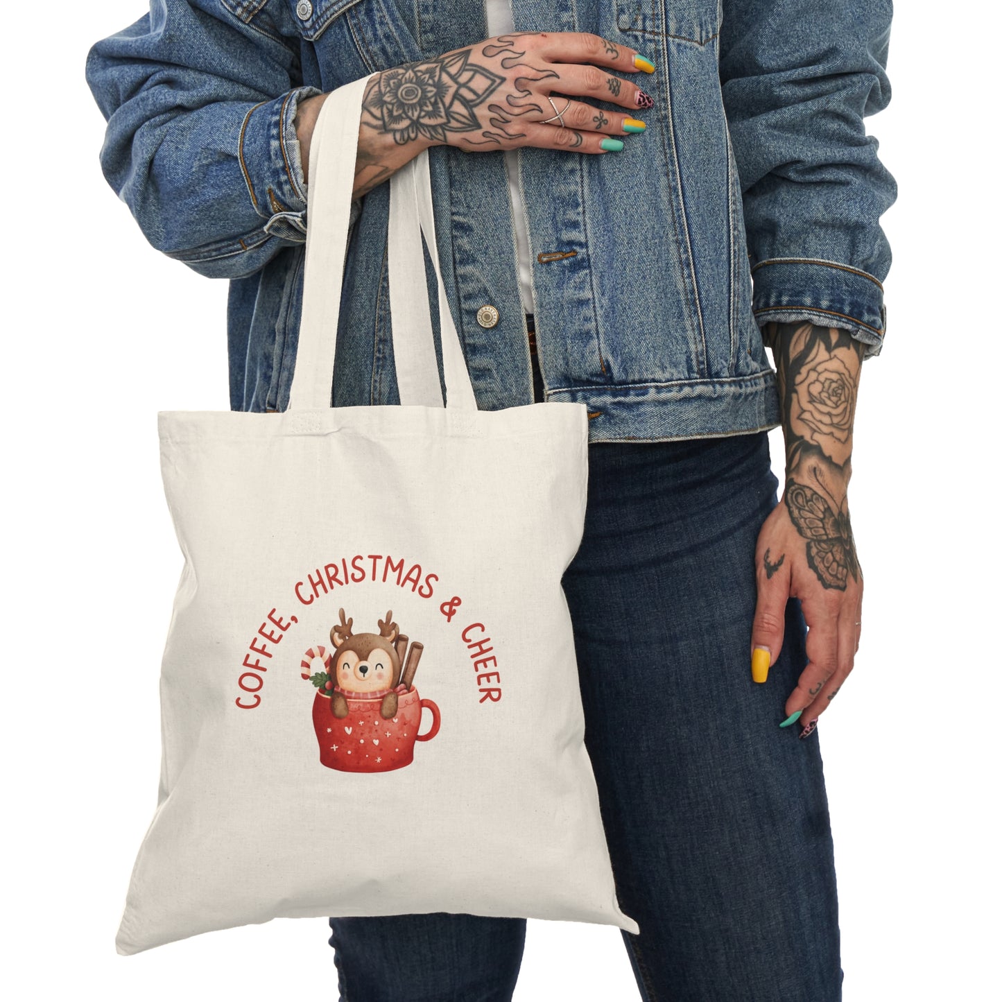 Coffee, Christmas and Cheer Natural Tote Bag