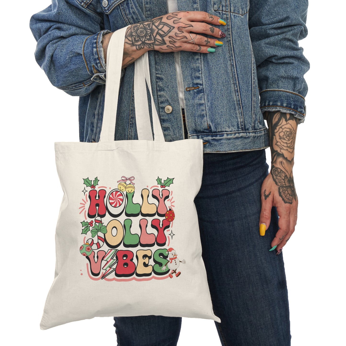 Holly Jolly Vibes Natural Tote Bag