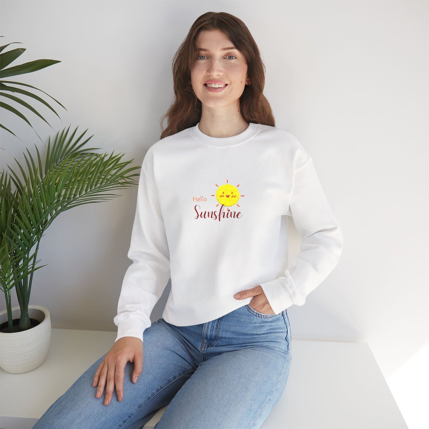 Hello Sunshine Unisex Heavy Blend™ Crewneck Sweatshirt (Embroidery Decoration)