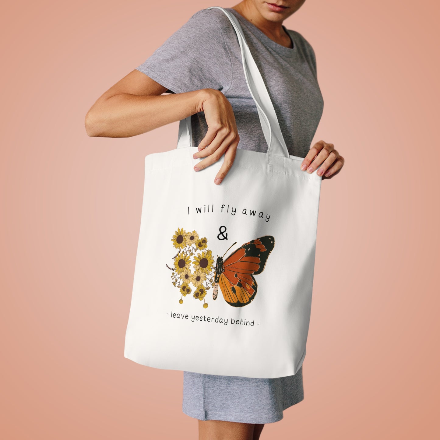 Brown Butterfly Cotton Tote Bag