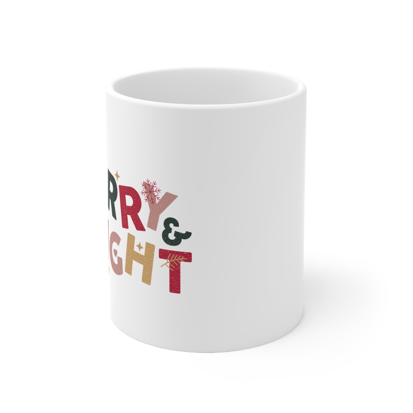 Merry and Bright Christmas Ceramic Coffee Cups, 11oz