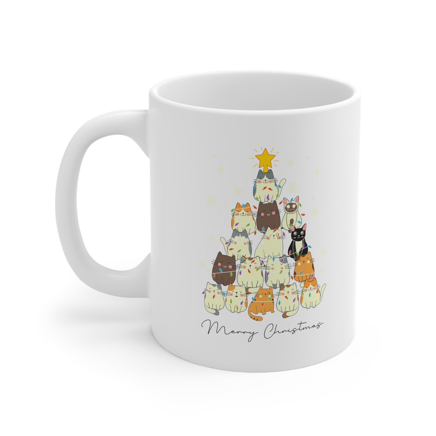 Cute Cat Merry Christmas Ceramic Coffee Cups, 11oz