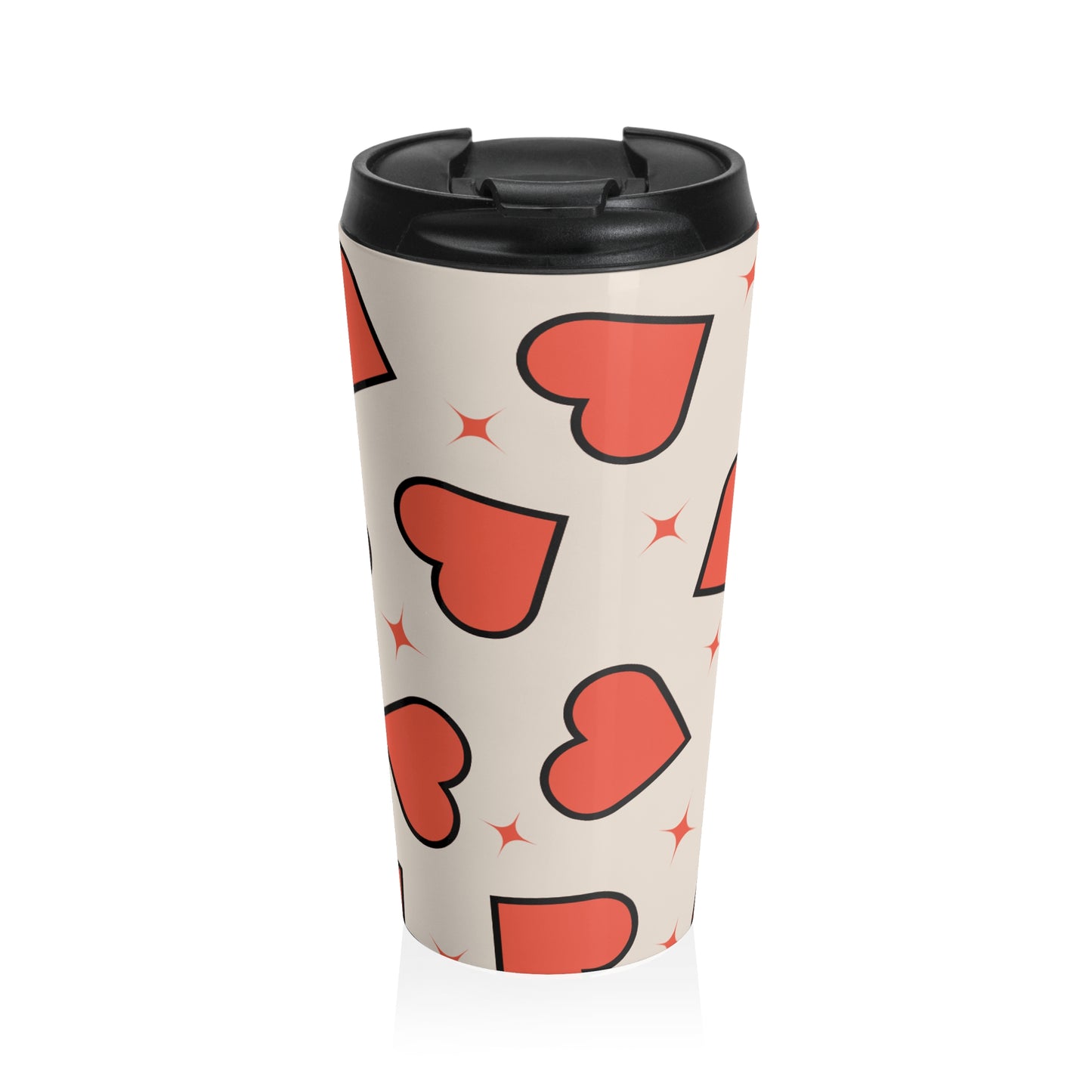 Baige And Red Retro Heart Stainless Steel Travel Mug