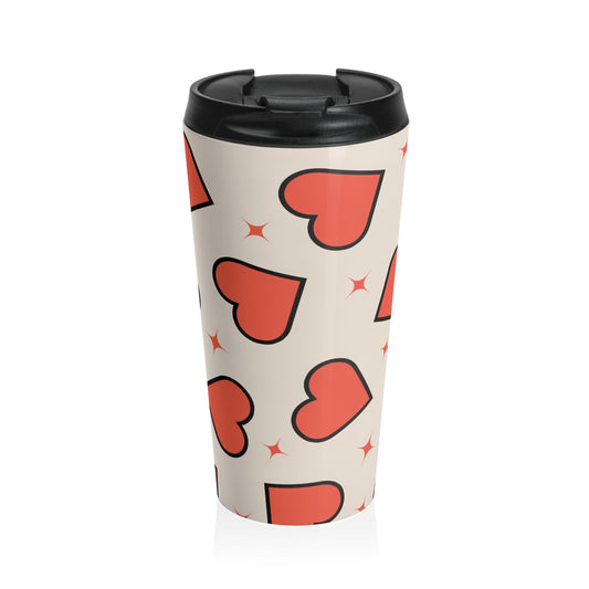 Baige And Red Retro Heart Stainless Steel Travel Mug