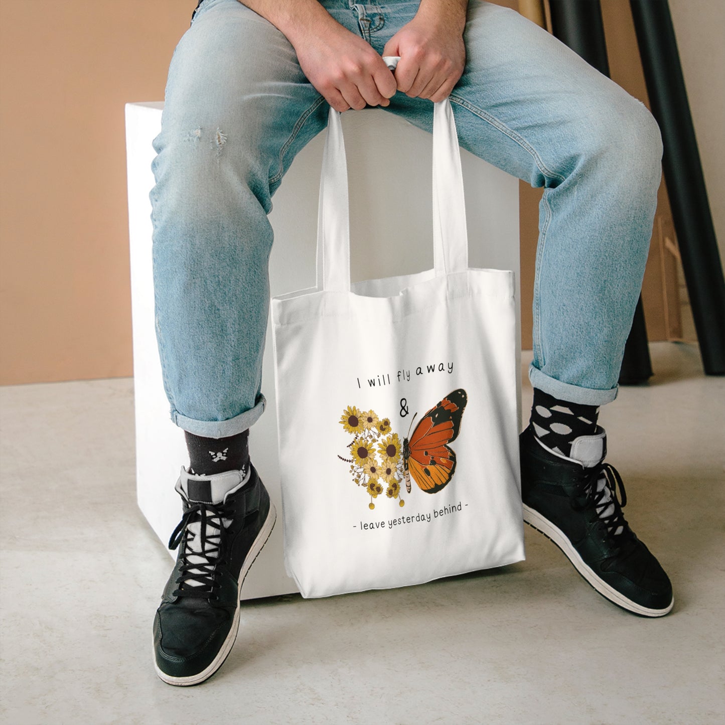 Brown Butterfly Cotton Tote Bag