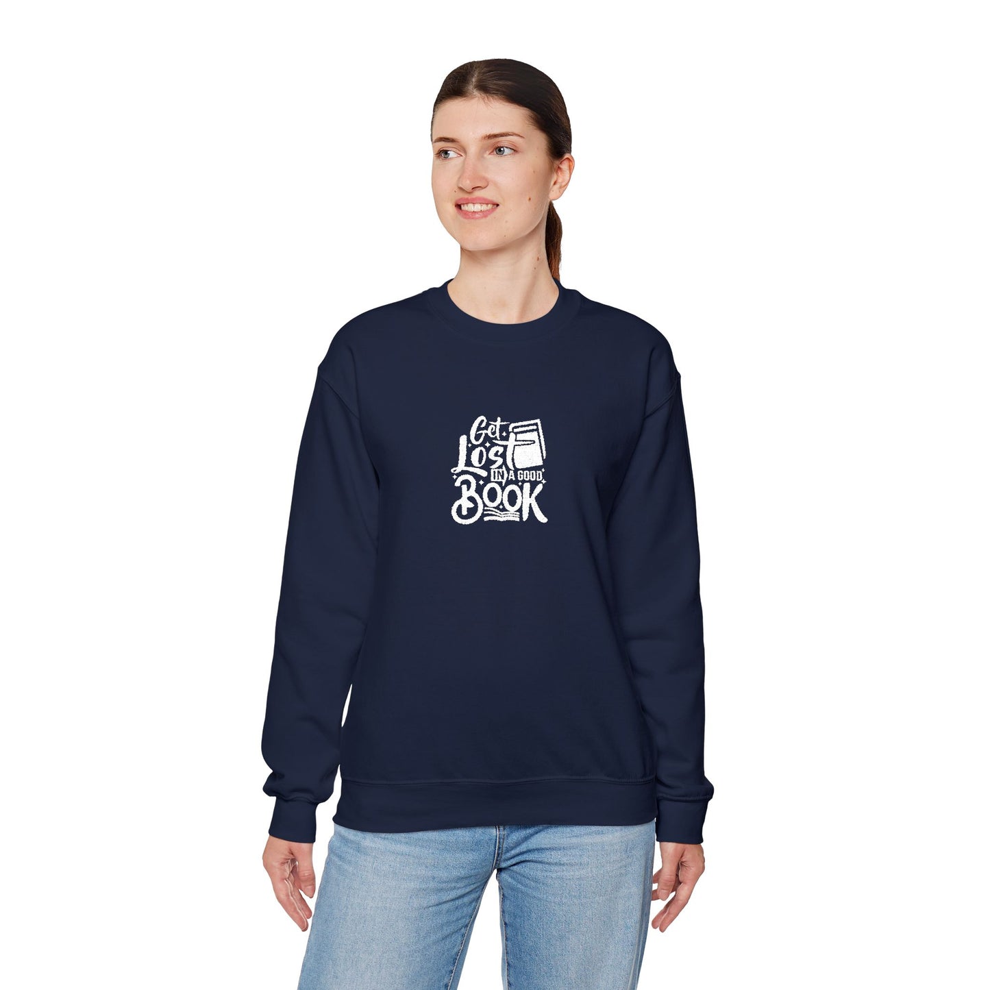 Get Lost In A Book Unisex Heavy Blend™ Crewneck Sweatshirt (Embroidery Decoration)