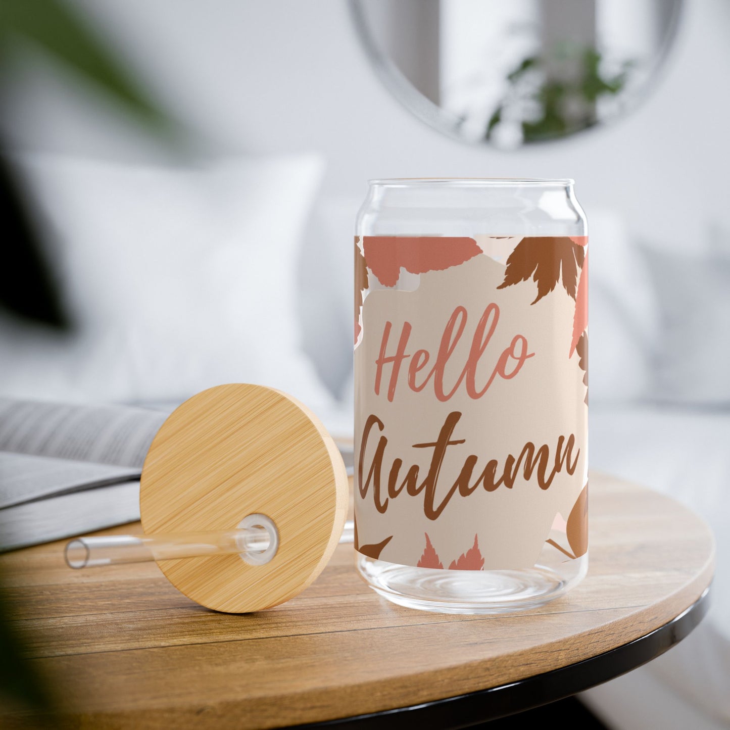 Pink And Brown Autumn Sipper Glass, 16oz
