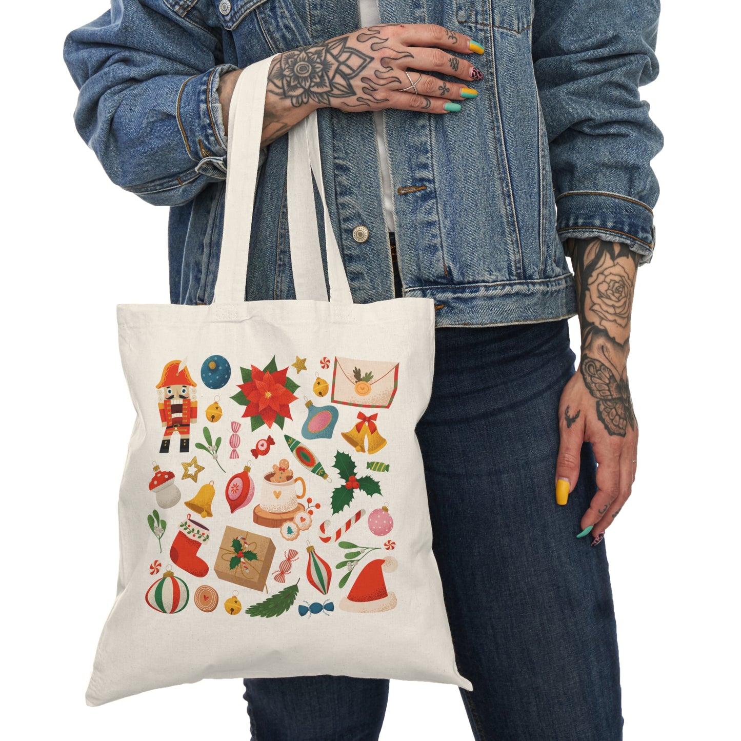 Red, Green and Gold Christmas Natural Tote Bag