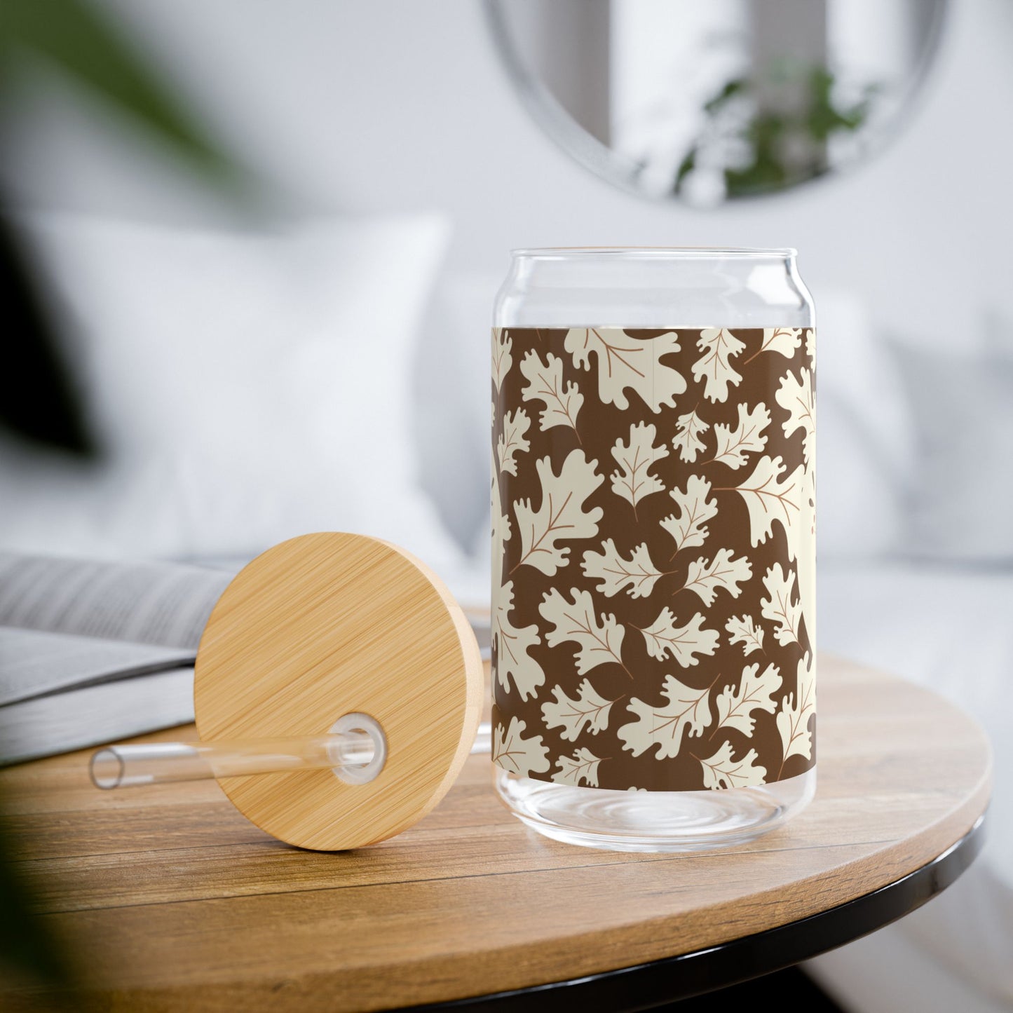 Brown And Beige Autumn Sipper Glass, 16oz