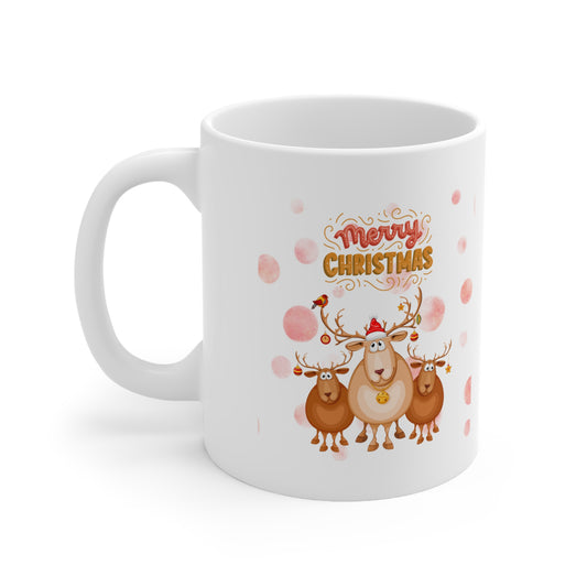 Cute Reindeers Merry Christmas Ceramic Coffee Cups, 11oz